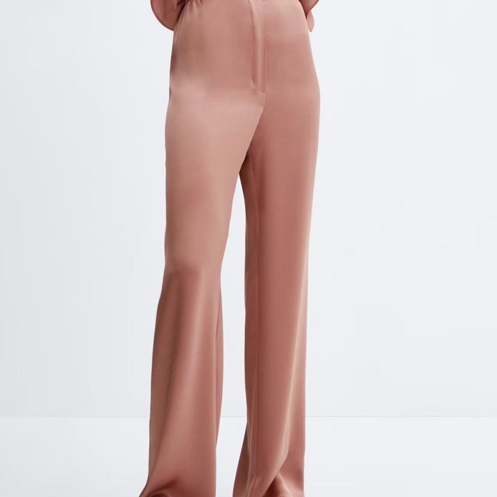 Mango Wide-Leg Satin Pants in Dusty Pink